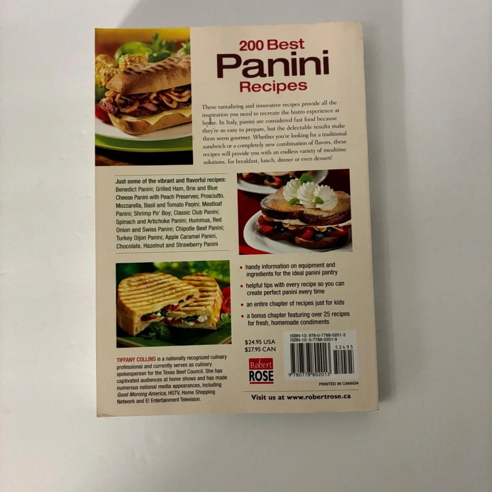 200 Best Panini Recipes Tiffany Collins Softcover Cookbook 2008 Robert Rose